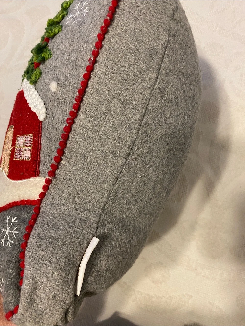 Isaac Mizrahi Gray and Red Holiday Village Pillow